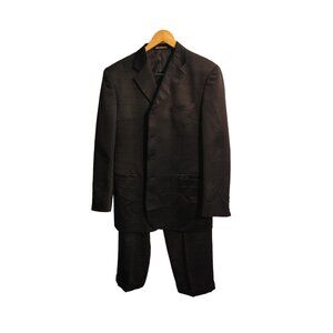 Zandello 2 Piece Peak Lapel Black Suit Size 36R Pants Pleated